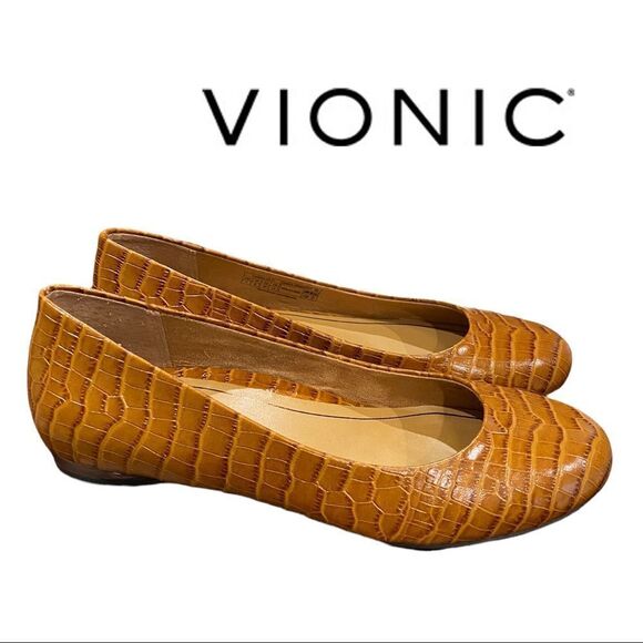 NEW Vionic Jewel Hannah Croc Espresso Leather Slip-on Flats 7 - Picture 1 of 5